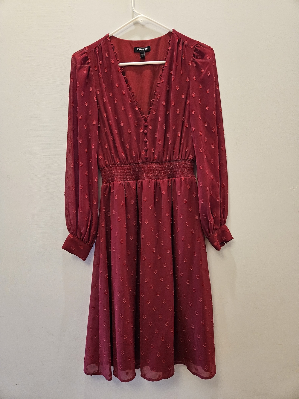 Express Red V-Neck Long-Sleeve Midi Dress